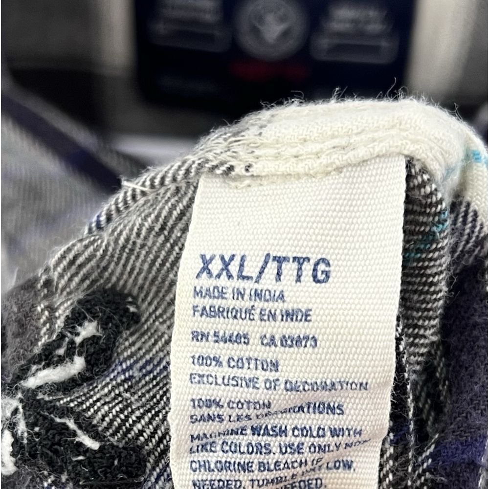 American Eagle AEO Flannel Shirt Mens Size XXL Prep Fit Blue Plaid Chest Pockets - Picture 4 of 6